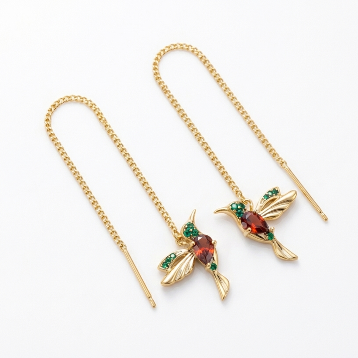 Crystal Hummingbird Tassel Earrings
